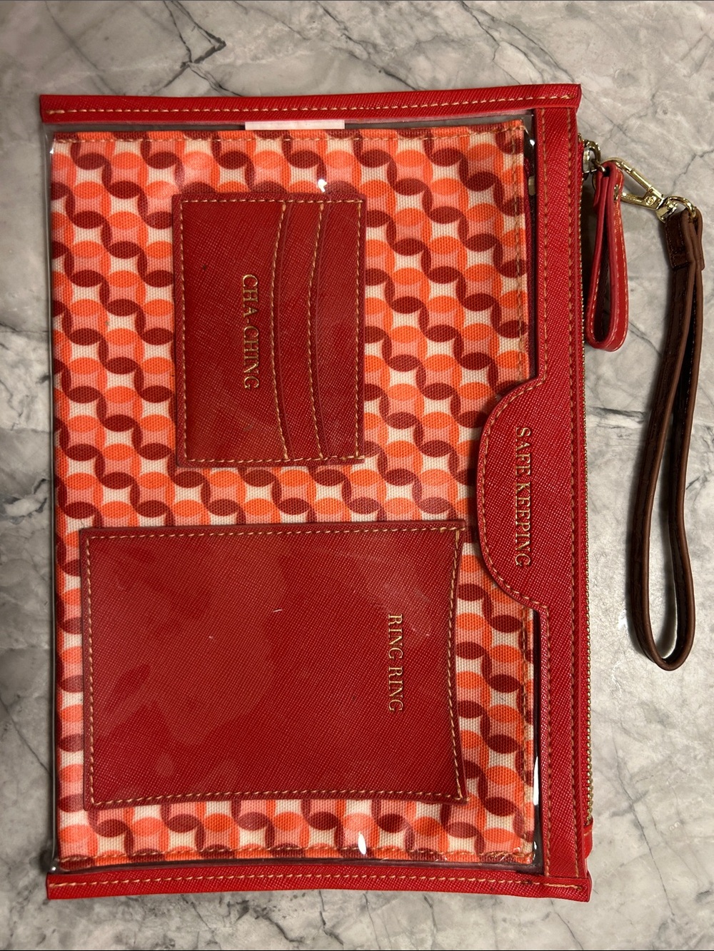 Pair Red Geo-Print Wristlet Clutch